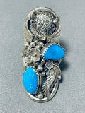 Fascinating Native American Navajo Kingman Turquoise Sterling Silver Buffalo Ring-Nativo Arts