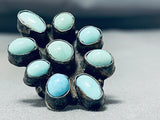 Beautiful Vintage Native American Navajo 9 Blue Gem Turquoise Sterling Silver Ring-Nativo Arts