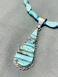 Beautiful Native American Navajo Turquoise Inlay Sterling Silver Teardrop Necklace-Nativo Arts