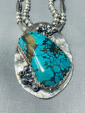 Chunky Turquoise Boulder Vintage Native American Navajo Sterling Silver Necklace-Nativo Arts