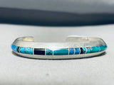 Thicker Nakai Vintage Native American Navajo Turquoise Inlay Sterling Silver Bracelet-Nativo Arts