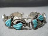 Detailed Vintage Native American Zuni Eleanor Weeka Turquoise Sterling Silver Link Bracelet-Nativo Arts