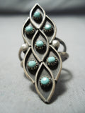 Amazing Vintage Native American Zuni Blue Gem Turquoise Sterling Silver Ring Old-Nativo Arts