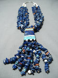 Native American Spectacular Santo Domingo Lapis Sterling Silver Necklace Old-Nativo Arts