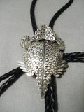 Magnificent Vintage Native American Navajo Detailed Toad Sterling Silver Bolo Tie-Nativo Arts