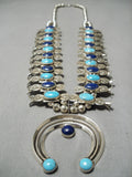 Museum Vintage Native American Navajo Turquoise Lapis Sterling Silver Squash Blossom Necklace-Nativo Arts
