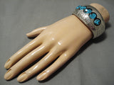 Advanced Design! Vintage Native American Navajo Turquoise Sterling Silver Bracelet Old-Nativo Arts