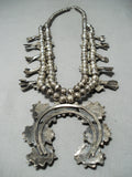Powerful Womens Vintage Native American Navajo Turquoise Sterling Silver Squash Blossom Necklace-Nativo Arts