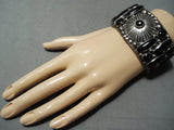Nost Unqiue Vintage Tommy Moore Vintage Native American Navajo Onyx Sterling Silver Bracelet-Nativo Arts