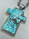 The Chunkiest Vintage Southwestern Turquoise Cross Sterling Silver Necklace-Nativo Arts