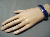 Thicker Heavy Vintage Native American Navajo Lapis Sterling Silver Inlay Bracelet-Nativo Arts