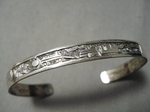 Intricate Vintage Native American Navajo Hand Tooled Sterling Silver Bracelet Cuff-Nativo Arts
