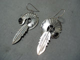 Impressive Vintage Native American Navajo Black Onyx Sterling Silver Earrings Old-Nativo Arts