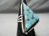Striking Vintage Navajo Triangle Turquoise Sterling Silver Native American Ring-Nativo Arts