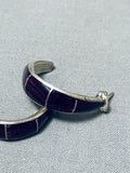 Exquisite Vintage Native American Navajo Sugulite Inlay Sterling Silver Hoop Earrings-Nativo Arts
