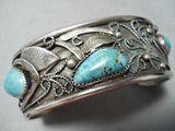 Extreme Detail! Vintage Native American Navajo Pilot Mountain Turquoise Sterling Silver Bracelet-Nativo Arts