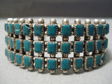 Rare Early Vintage Native American Navajo Squared Turquoise Sterling Silver Bracelet Old-Nativo Arts