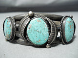 Heavy Unique Stamp Nhmss Vintage Native American Navajo Turquoise Sterling Silver Bracelet-Nativo Arts