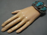 Superior Vintage Native American Navajo Carico Lake Turquoise Sterling Silver Bracelet Old Cuff-Nativo Arts