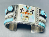 Unique Vintage Native American Zuni Blue Gem Turquoise Sterling Silver Bracelet Signed-Nativo Arts