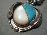 Stunning Vintage Native American Navajo Blue Turquoise Sterling Silver Torpedo Bead Necklace-Nativo Arts