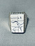 Heavy Mens Native American Navajo White Buffalo Turquoise Inlay Sterling Silver Ring-Nativo Arts