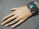 Jaw Dropping Vintage Native American Navajo Turquoise Sterling Silver Bracelet Old-Nativo Arts