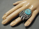 Museum Quality Aaron John Vintage Native American Navajo Spiderwb Turquoise Sterling Silver Ring-Nativo Arts