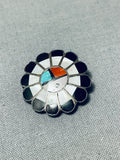Cute Authentic Older Vintage Native American Zuni Turquoise Coral Sterling Silver Pin Old-Nativo Arts