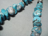Phenomenal Native American Navajo Old Kingman Turquoise Nuggets Sterling Silver Necklace-Nativo Arts