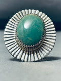 Heavy Native American Green Turquoise Sterling Silver Sunray Ring-Nativo Arts