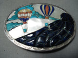 Native American Detailed Vintage Navajo New Mexico Turquoise Air Balloon Sterling Silver Buckle-Nativo Arts