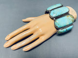 Grand Mens Vintage Native American Navajo Huge Turquoise Sterling Silver Bracelet Old-Nativo Arts