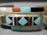 One Of The Best Vintage Native American Zuni Turquoise Side Inlay Sterling Silver Bracelet-Nativo Arts