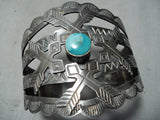 Early 1900's Vintage Native American Navajo Crossed Arrows Turquoise Sterling Silver Bracelet-Nativo Arts