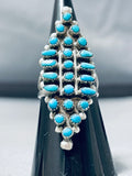 Hand Shaped Intricate Turquoise Vintage Native American Zuni Sterling Silver Ring Old-Nativo Arts