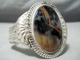 Early Vintage Native American Navajo Petrified Wood Sterling Silver Bracelet Old-Nativo Arts