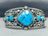 Important Thick Silver Work Vintage Native American Navajo Turquoise Sterling Silver Bracelet-Nativo Arts