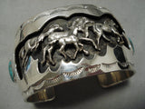 Important Vintage Native American Navajo Henry Yawakaia Sterling Silver Horse Turquoise Bracelet-Nativo Arts