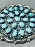 Massive Vintage Native American Navajo Blue Diamond Turquoise Cluster Sterling Silver Pin-Nativo Arts