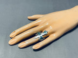 Towering Vintage Native American Navajo Sacred Bird Turquoise Sterling Silver Ring-Nativo Arts