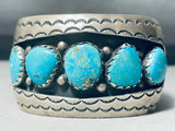 Heavy Signed Vintage Native American Navajo Domed Turquoise Sterling Silver Bracelet Cuff Old-Nativo Arts