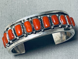 Fantastic Native American Navajo Signed 18 Coral Sterling Silver Bracelet-Nativo Arts