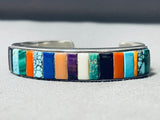 Thicker Vintage Native American Navajo Turquoise Sterling Silver Inlay Bracelet-Nativo Arts