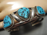 Amazing Vintage Native American Navajo Old Kingman Turquoise Sterling Silver Bracelet-Nativo Arts