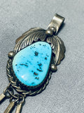 Traditional Vintage Native American Navajo Old Kingman Turquoise Sterling Silver Pendant-Nativo Arts