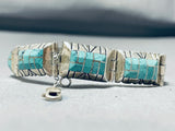 One Of The Best Vintage Native American Navajo Turquoise Inlay Link Sterling Silver Bracelet-Nativo Arts