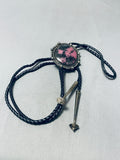 One Of The Most Unique Stone Vintage Native American Navajo Sterling Silver Bolo Tie-Nativo Arts