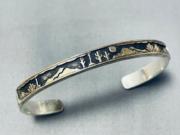 Unique Vintage Native American Navajo 14k Gold Sterling Silver Storyteller Bracelet-Nativo Arts