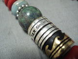 Authentic Singer Native American Navajo Chunky Coral Sterling Silver Turquoise Necklace-Nativo Arts